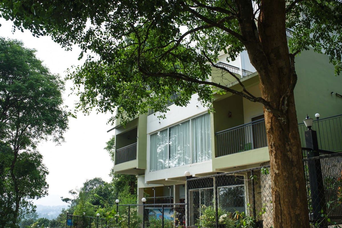 Low-Angle View of the Multi-Story Resort Building Exterior